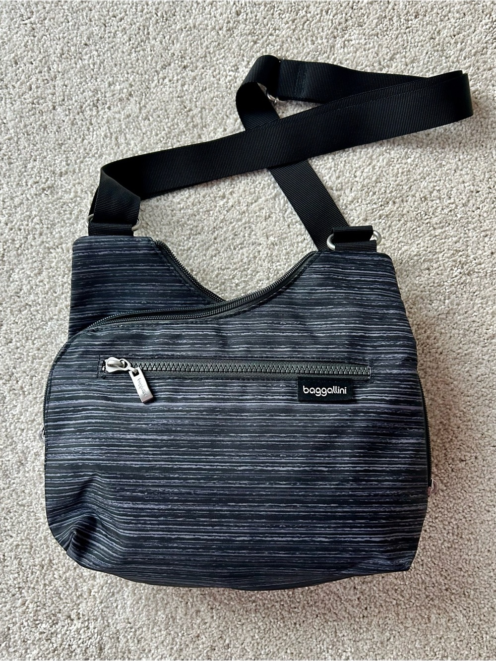 Baggallini Black & Gray Striped Crossbody